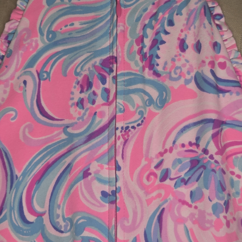 Lilly Pulitzer Mila Shift Romper | Built-in Shorts | Pink Blue Tropical | 6 - Picture 6 of 13